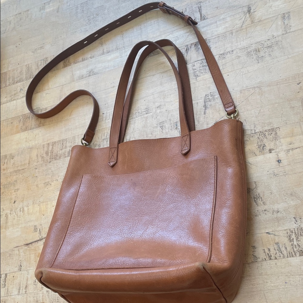 Madewell Brown Leather Bucket Tote Bag